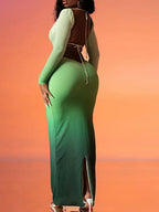 Long Sleeve Tie Front Keyhole Side Cut Out Bodycon Maxi Dress