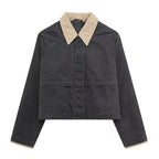 New Women's Cargo Jackets Vintage Long Sleeve Patchwork Outwear With Pocket Street Style Punk Loose Casual Top Coats