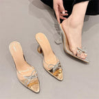Sexy Butterfly-knot Pointed Toe PVC Transparent Heels Sandals for Women
