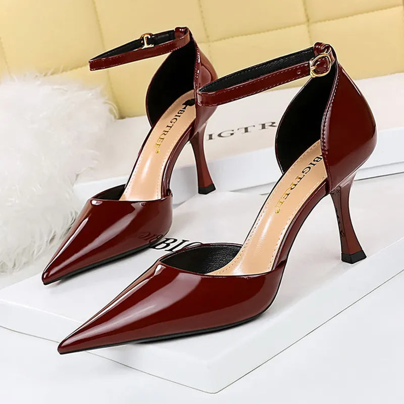 Nude Patent Leather High-heeled Pumps for Women, Luxury Banquet Shoes for Summer
