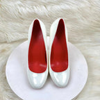 White Patent Slip On High Heels for Women