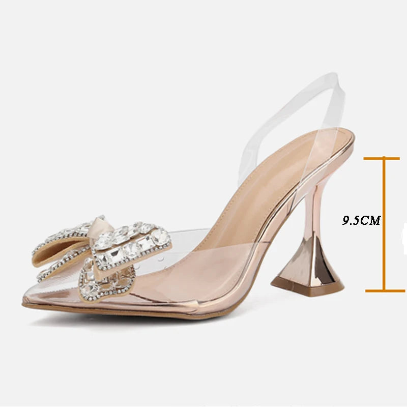 Spring Butterfly-knot Crystal Designer Pumps Women Transparent High Heels
