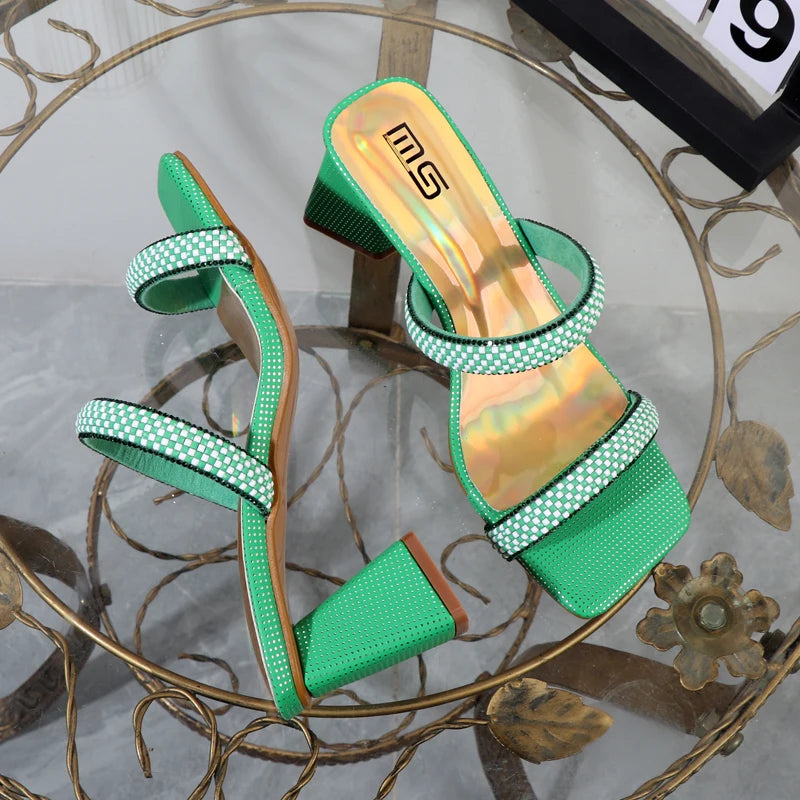 Square head high heeled outdoor sandals for women