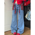 TAIVIMART  -  Y2K Blue Jeans For Women High Quality High Waist American Street Wide Leg Pants Hip Hop Vintage Straight Autumn Trousers