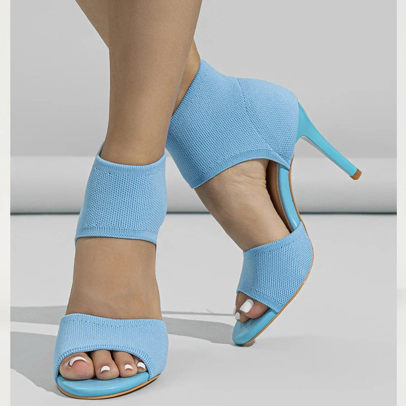 Fashion Ankle Boots Women Comfort Peep Toe Knitted Stretch Stilettos Thin Heels