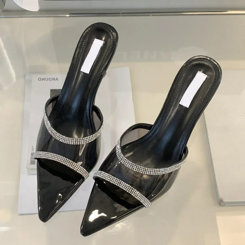 Crystal PVC Transparent Pointed Toe Women Slippers Thin Heels Sandals