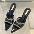 Crystal PVC Transparent Pointed Toe Women Slippers Thin Heels Sandals