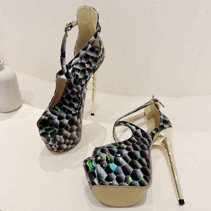 Peep Toe Hollow Out Platform Sandals with Super Stiletto Heels