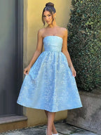 Jacquard Strapless Bow Back Fit and Flare Mini Dress
