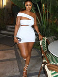One Shoulder Asymmetric Neck Chest Cut Out Waist Cut Out Bodycon Mini Dress