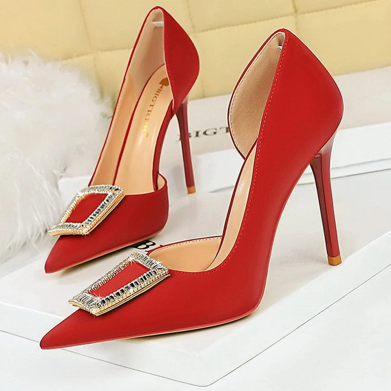 Metal Rhinestone Lady Heels Luxury Party Shoes Elegant High Heels for Women