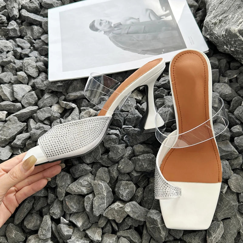 Crystal Rhinestone Summer Open Toe Mules High Heels Sandals for Women