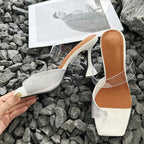 Crystal Rhinestone Summer Open Toe Mules High Heels Sandals for Women