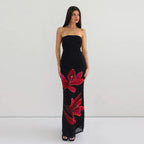 Strapless Tube Bodycon Lily Floral Print Maxi Dress