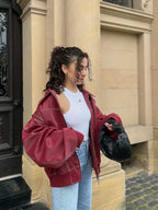 | Women’s Oversized Leather Bomber Jacket