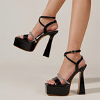 Crystal Rhinestone Summer Sandals with Extreme High Heels and Platform