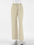 Khaki Classic Wide Leg Pant Women High Waist Pocket Loose Simple Trouser Autumn Winter Streetwear Fashion Casual Pants New