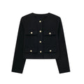 Elegant Solid Button Fake Pocket Jacket Women's Fashion O-neck Long Sleeve Single Breasted Cropped Coats New Lady Chic Outerwear