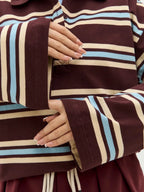 Spring Summer New Women's Retro Striped Polo Collar Oversized Long Sleeve T - Shirt Trendy Casual Loose Basic Top
