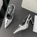 Rivets Buckle Strap Women Pumps with Thin Heels for Party or Stripping