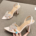 Crystal Butterfly-knot Sandals Women Pointed Toe High Heels Shoes