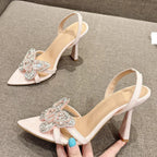 Crystal Butterfly-knot Sandals Women Pointed Toe High Heels Shoes
