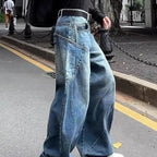 Fashionable High Street Straight Loose Jeans Simple Pocket Loose Wide-leg Jeans Harajuku Style Hip Hop Y2k Pants Baggy Pants