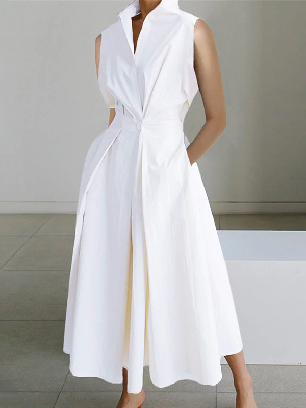 Keira Boutique White Shirt Collar Urban Cotton Dress Chic Silhouette Collection