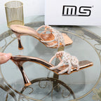 Autumn new rhinestone stiletto sandals with hollow out design