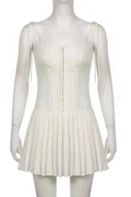 Pleated Slim Fit A-Line Mini Dress with Spaghetti Straps