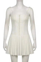 Pleated Slim Fit A-Line Mini Dress with Spaghetti Straps