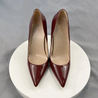 Red Patent Pointy Toe High Heels Pumps Slip On Stilettos for Women
