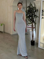 Butterfly Cutout Backless Spaghetti Strap Bodycon Mermaid Hem Maxi Dress