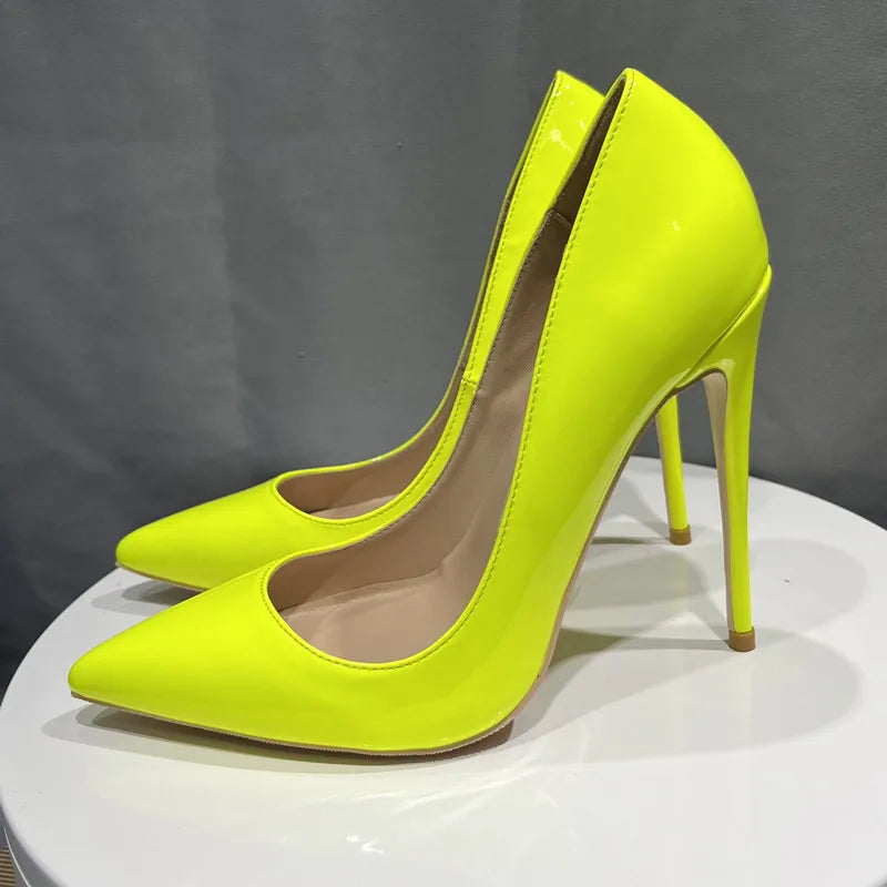 Green Patent Pointy Toe High Heels for Elegant Women