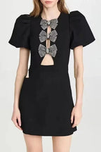 Short Sleeve Mini Dress with O Neck and High Waist