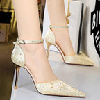 Rhinestone Women Pumps with Pointed Toe and Stiletto Heels