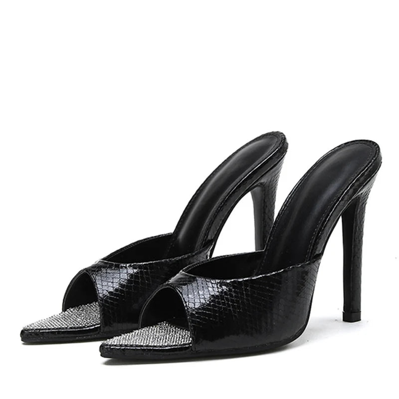 Summer Thin High Heels Rhinestone Slippers for Sexy Party Strippers