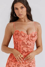 Backless Bodycon Mini Dress with Lace Detail