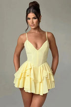 V Neck Spaghetti Strap Backless Mini Dress