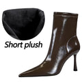 Leather High Heel Boots with Side Zipper and Warm Plush Lining for Winter