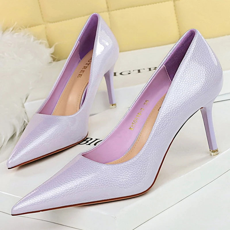 Crystal Patent Leather Women Pumps High Heels Fashion Banquet Shoes Stilettos