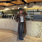 Casual Solid Long Women Streetwear Long Sleeve Turn-down Collar Double Breasted Female Coat 2025 Autumn Fashion Lady Jacket New