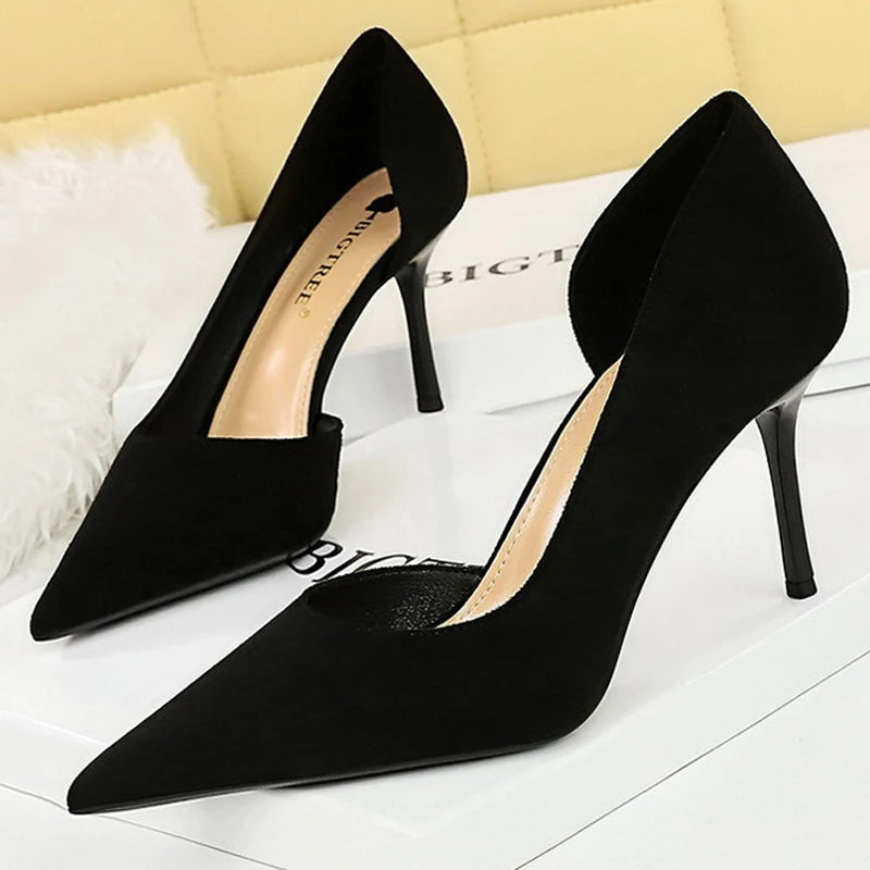 Stylish Minimalist Slim Heel High Heels Suede Ladies Shoes Stiletto Comfort Women Heels
