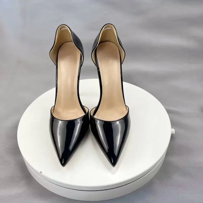Black Women Side Open Pointy Toe High Heel Shoes