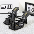 Summer square toe stiletto sandals slippers with a graceful design, featuring a 10cm heel height.