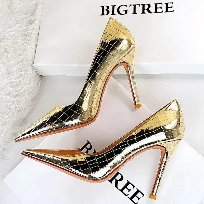 Metal Stone Pattern Woman Pumps High Heels for Wedding - High Quality