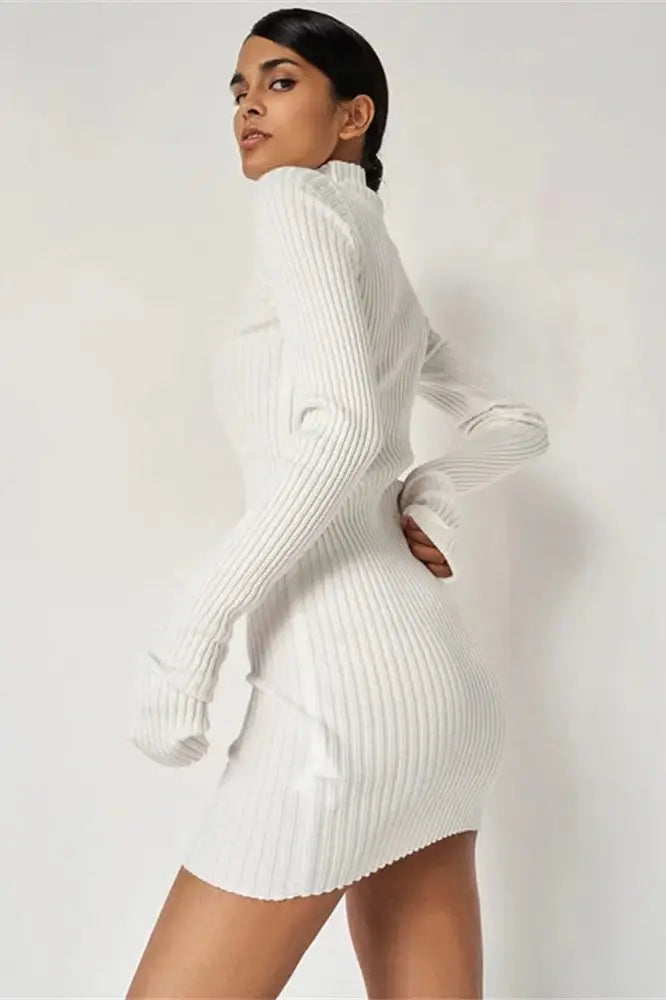 Turtleneck Mini Dress with Drawstring