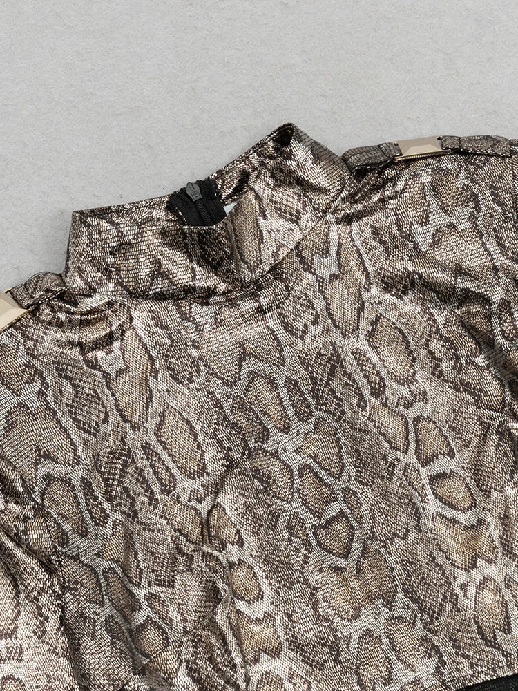 Python Snake Pattern Cut Out Dress with Chain