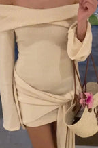 Off Shoulder Mini Dress with Backless Long Sleeves