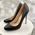 Black Matte Women Sexy Cute Round Toe High Heels - 10cm or 12cm